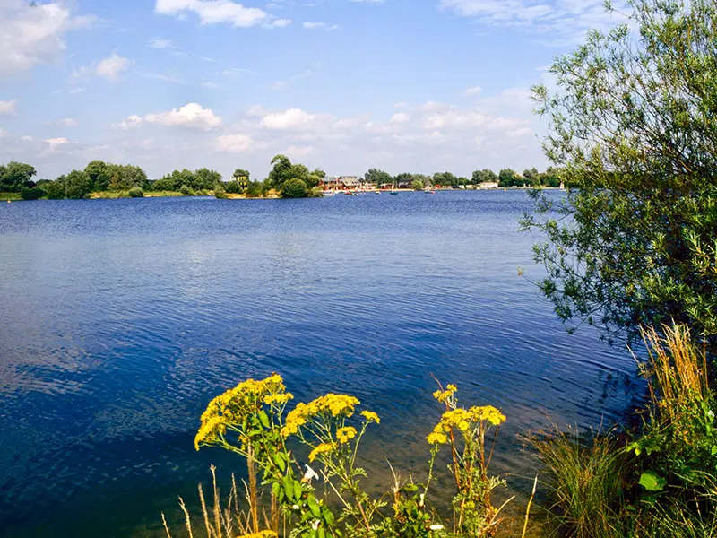 A lake at the Cotswold Water Park in the Cotswolds, UK.