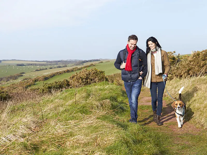 A couple walk