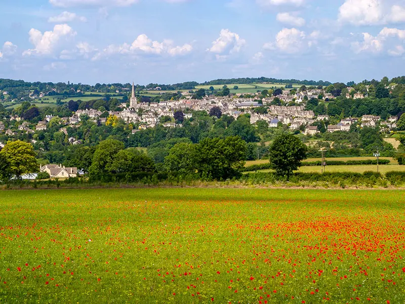 View of Painswick in the Cotswolds, England.
