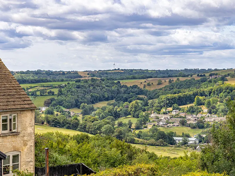 View of Woodchester and Nailsworth Valley from Rodborough Common in the Cotswolds, Gloucestershire, United Kingdom
