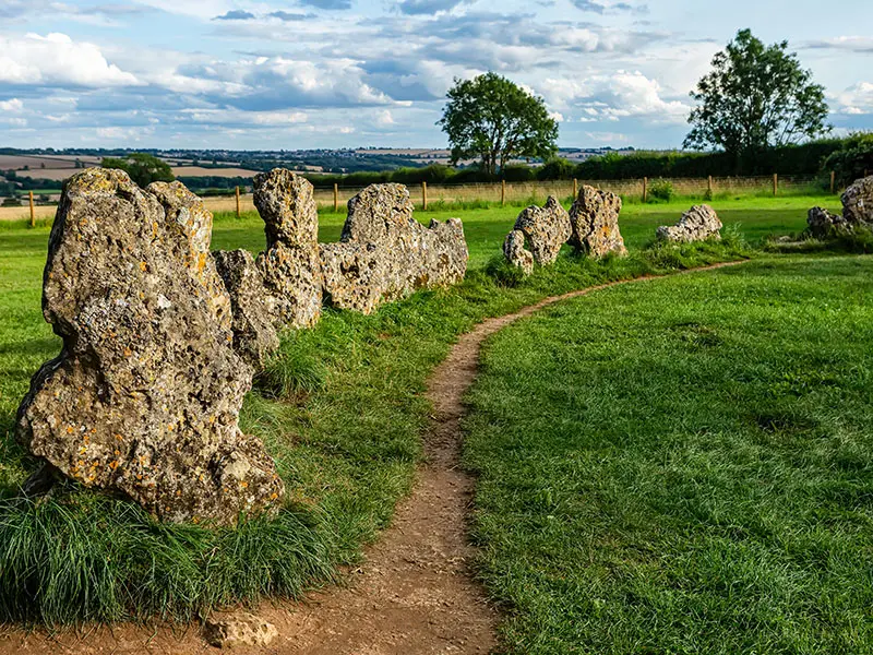 The Kings Men Neolithic Stone Circle, Rollright Stones, in the Cotswolds, England.