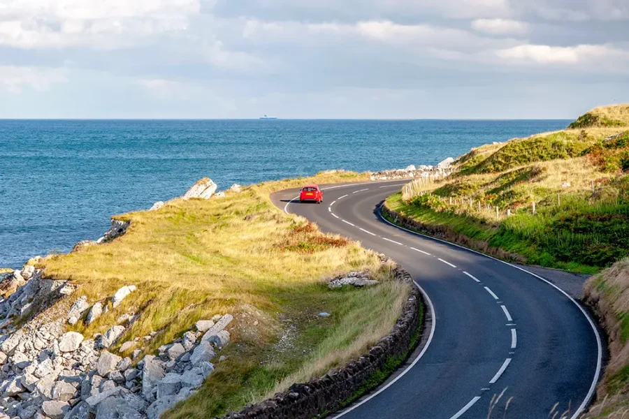 A coastal road in Antrim, Northern Ireland.