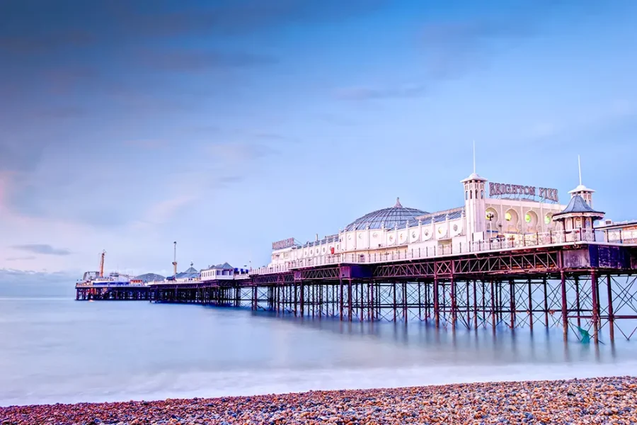 Brighton Pier at sunset.