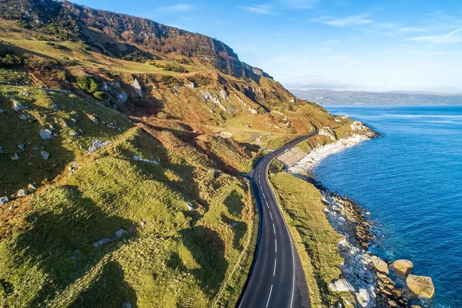 The Causeway Coastal Route through Northern Ireland.