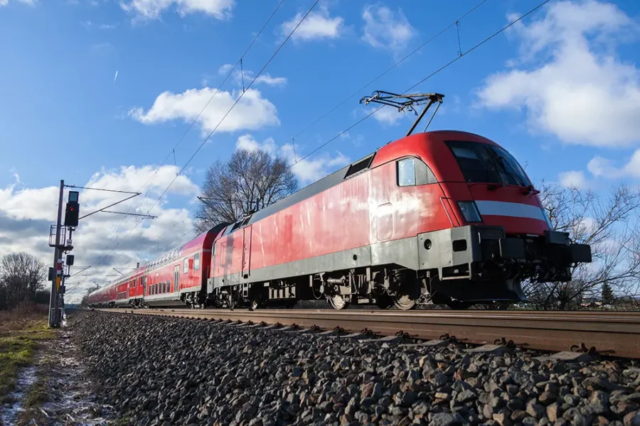 A passenger train travelling through Germany.