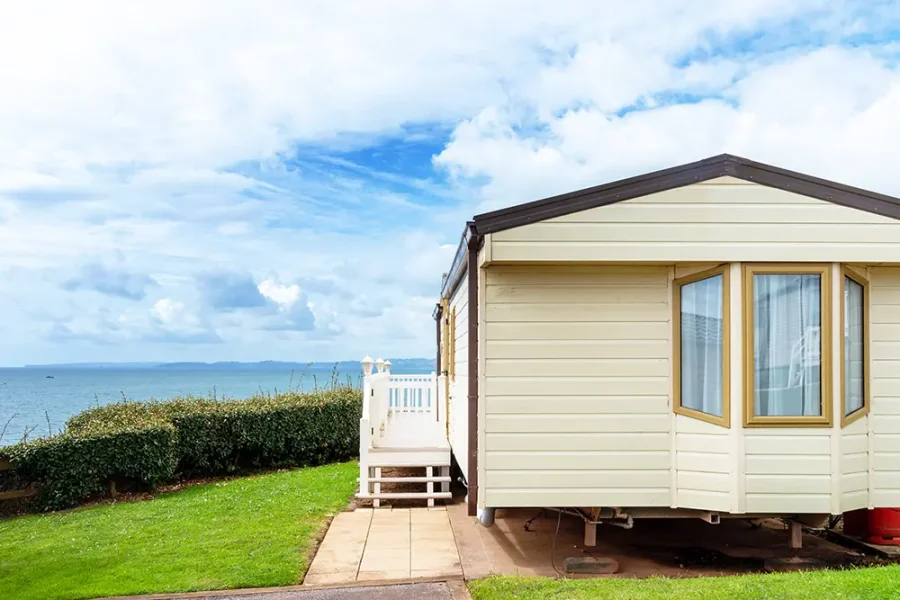 A park home overlooking the sea.